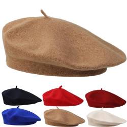 Französischen Beret Damen Kamelfarbe Baskenmütze Damen Sommer Baumwolle Klassishe Künstler Barrett Mütze Herren 56-58cm Mode Basken Mütze für Windjacke, Kleid Winter Mütze Barett für vier Jahreszeiten von BOBISHE