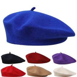 Französischen Beret Damen Schatz Blau Baskenmütze Damen Sommer Baumwolle Klassishe Künstler Barrett Mütze Herren 56-58cm Mode Basken Mütze für Windjacke,Kleid Winter Mütze Barett für vier Jahreszeiten von BOBISHE