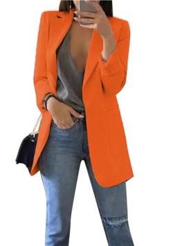 BOFETA Damen Casual Blazer Langarm Revers Schlank Arbeit Büro Blazer Einfarbig Vorne Offen Jacke Mit Taschen Orange 2XL von BOFETA