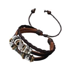 BOGEEL Vintage-Lederarmband, Punk-Stern, Perlenarmband, mehrlagiges Lederarmband, Schmuck, Punk-Wickelarmband für Damen und Herren von BOGEEL