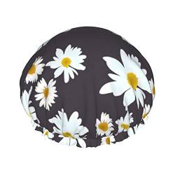 Duschhaube, Gänseblümchen, schöne Blumen auf Schwarz, wiederverwendbar, Badekappe, elastisch, Bade-Duschhut, weich, wasserdicht, für Haarkappen aller Haarlängen von BOHHO