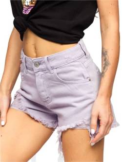 BOLF Damen Kurze Denim Shorts High Waist Zerrissenes Ripped Jeansshorts Bermuda Sommer Hotpants Distressed Freizeit Stretch Relaxed A63 Violett S [G7G] von BOLF