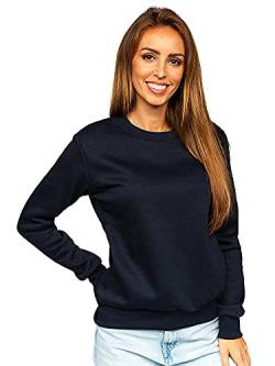 BOLF Damen Sweatshirt Pullover ohne Kapuze Basic Langarmshirt Top Baumwollmischung Pulli Rundhals-Ausschnitt Sweater Farbvarianten Sportlich Fitness W01 Dunkelblau XL [A1A] von BOLF