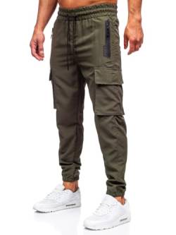 BOLF Herren Jogger Cargohose mit Taschen Freizeithose Baumwolle Jogginghose Sporthose Cargo Jogpants Elastische Traininghose Joggers Stretch Combat Slim Fit HSS297 Grün L [6F6] von BOLF