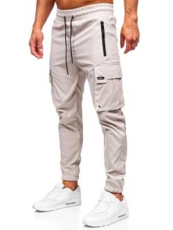 BOLF Herren Jogger Cargohose mit Taschen Freizeithose Baumwolle Jogginghose Sporthose Cargo Jogpants Elastische Traininghose Joggers Stretch Combat Slim Fit HSS298 Beige M [6F6] von BOLF