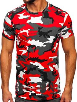 BOLF Herren Military T-Shirt mit Aufdruck Kurzarm Rundhalsausschnitt Top Kurzarmshirt Tee Rundhals Print Motiv Sportswear Crew Neck Camo Sport Street Style 8T233 Rot XL [3C3] von BOLF