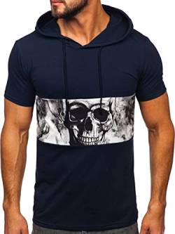 BOLF Herren T-Shirt mit Kapuze Aufdruck Kurzarm Rundhalsausschnitt Top Kurzarmshirt Tee Rundhals Print Motiv Sportswear Crew Neck Logo Sport Street Style 8T971 Dunkelblau XXL [3C3] von BOLF