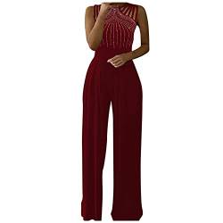 BOOMJIU Jumpsuit Festlich Elegant Mit Glitzer - Damen Sommer Halfter Overall Armellos Einteiler Elegant Lang Hosenanzug Playsuit Romper Einfarbig Strampler Overall von BOOMJIU