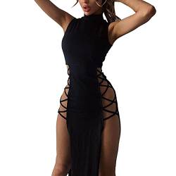 BOOMJIU Sexy Kleid Damen für Party sexy Kleid für die Clubnacht Damen lässiges schwarzes Split-Cocktailparty-Clubkleid mit hohem Schlitz von BOOMJIU