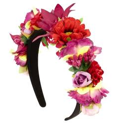 BOOMTOP Haarreif Dirndl Blumen Haarband Trachten Haarschmuck Blumen Rosen Haarkranz Stirnband Damen Mädchen Kopfband mit Gemischten Blüten für Hochzeit Hawaii Karneval Mottoparty Rot von BOOMTOP