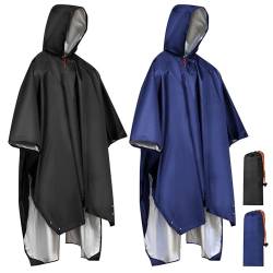 Regenponcho Damen und Herren,2 Stück Regenjacke 3 in 1,Mehrzweck Regenponcho,Regencape mit Kapuze,Regenponcho Outdoor,Regenponcho Herren Regenmantel,Wasserdichter Regenponcho für Camping Angeln von BORDEAG