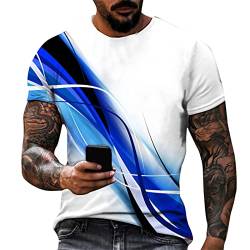 T-Shirts FüR Herren Herren T-Shirt Sommer Sport Oberteile Casual Rundhals Tunika Tops Vintage Kurzarm Tee Shirts Novel Print Sportshirt Schnell trocknend Sportshirt Regular Fit Laufshirt XXL 01-Blau von BORTGYUI