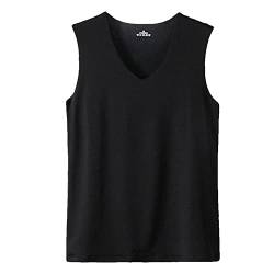 Tank Top Herren Herren Sommer Ice Silk Thin Sleeveless V-Ausschnitt Short Sleeve Top Herren Unterhemd Classic Tank Top Bodybuilding Fitness T-Shirts ideal für Fitness,Laufen,Wandern 5XL 01-Schwarz von BORTGYUI