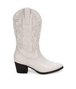 BOSANOVA Cowboy-Stiefel für Damen, dekorativ, 5,5 cm Absatz und Reißverschluss, beige, 37 EU von BOSANOVA