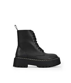 BOSANOVA Punk Militärstiefel aus veganem Leder mit gezackter Plattform und Schnürung bis zum oberen Ende, Reißverschluss, Damen-Schuhe, Schwarz , 37 EU von BOSANOVA