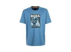 T-Shirt BOSS ORANGE "Shirt Te_mextour", Herren, Gr. S, light, pastel blau459, Jersey, Obermaterial: 100% Baumwolle, Basic, regular fit, Rundhals, Kurzarm, Shirts, mit Print von BOSS Orange