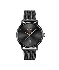 BOSS Analog Quarzuhr für Herren mit Schwarzes Edelstahl-Mesh-Gliederarmband - 1513810 von BOSS