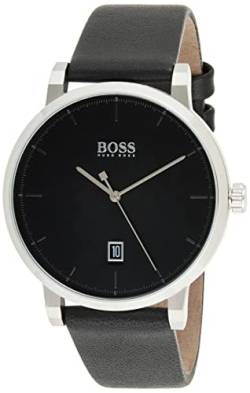 BOSS Analog Quarzuhr für Herren mit Schwarzes Lederarmband - 1513790 von BOSS