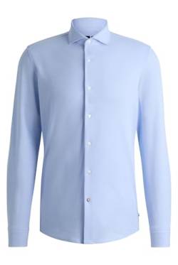 BOSS Herren P-HANK-spread-243 Slim-Fit Jersey-Hemd aus Baumwoll-Piqué Hellblau 42 von BOSS