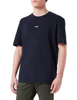 BOSS Herren TChup Relaxed-Fit T-Shirt aus Stretch-Baumwolle mit Logo-Print Dunkelblau L von BOSS