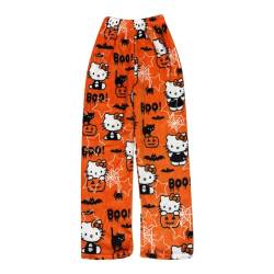 BOSSETY Hello Kἰtty Damen Schlafanzughose Hosen Lang Flanell Pyjama Hose Damen Schlafhose Weich Kawaii Pyjamas Anime Bequeme Warme Pyjamahose Lounge Hose Ideal zum Schlafen Warmes Geschenk für sie von BOSSETY