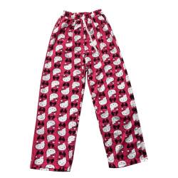 𝑯ello 𝙆itty Pyjama Hose Schlafanzug Damen Pyjamas Hosen Lang Flanell Pyjama Hose Damen Schlafhose Weich Pyjamas Anime Bequeme Winter Schlafanzughose Frauen Anime Cartoon Casual Home Hosen Herbst von BOSSETY