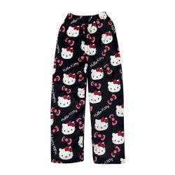 𝑯ello 𝙆itty Pyjama Hose Schlafanzug Damen Pyjamas Hosen Lang Flanell Pyjama Hose Damen Schlafhose Weich Pyjamas Anime Bequeme Winter Schlafanzughose Frauen Anime Cartoon Casual Home Hosen Herbst von BOSSETY