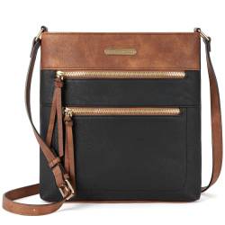 BOSTANTEN Damen Handy Umhängetasche Mittel, PU Leder crossbody bag damen, Reißverschlusstasche Handtasche Damen Umhängetasche Schwarz Braun von BOSTANTEN