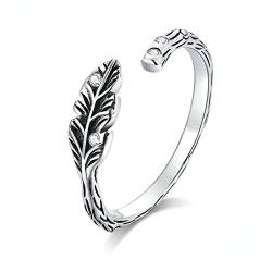 BOSUGE Personalisierter Ring, exquisiter Ring, Ringe Damen 925 Sterling Silber Feder offener Fingerring for Damen, Ehering in freier Größe, Mädchen Party Geschenk von BOSUGE