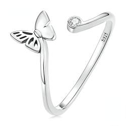 BOSUGE Personalisierter Ring, exquisiter Ring, Ringe Damen offener Schmetterlingsring, 925er Sterlingsilbermuster, einfacher klarer Zirkon-Ehering for Frauen, Schmuckgeschenk von BOSUGE