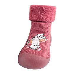 BOTCAM Baby-Kleinkind-Mädchen-Schuh-Hausschuh-Kind-Strick-weiche Strumpf-Sohle-Vollgummi-Socken-warme -Baby-Schuhe Stoff Hausschuhe Damen (Red, 18-19) von BOTCAM