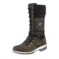 BOTCAM Buckle Heel Schnürstiefel Gürtel Mid- Damenstiefel aus Wolle Winter Herren (Green, 42) von BOTCAM