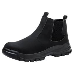 BOTCAM Halbstiefel Damen Herren Gefütterte Ankle Boots Stiefelette Blockabsatz Schlupfschuhe Mit Robusten Sohlen Stiefeletten Lederstiefel Winterstiefel Wasserdicht Schneestiefel Arbeitsschuhe von BOTCAM