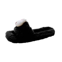 BOTCAM Halloween Weihnachtspantoffeln Urlaubspantoffeln Hausschuhe Home Slipper für Frauen Flauschige Hausschuhe für drinnen und draußen S Damenschuhe (Black, 42) von BOTCAM