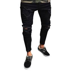 BOTCAM Herren Jeans Männer schlank Biker Reißverschluss Denim Jeans-dünne ausgefranste Hosen Herren Jean (Black, XXXXL) von BOTCAM