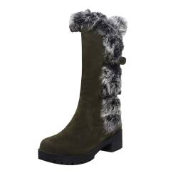 BOTCAM Langschaft Stiefel Gefütterte Winter Damen Flach Wildleder Weitschaftstiefel Bootsschuhe Damenstiefel Stylisch & Praktisch Warm Plus Samt Winterstiefel Hoher Stiefel Mit Niedrigem Absatz von BOTCAM