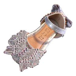 BOTCAM Mode Tanzschuhe Prinzessin Kleid Performance Schuhe Seidenschleife Strass Mesh Schleife Leicht und bequem Schneestiefel 33 (Silver, 25 Toddler) von BOTCAM