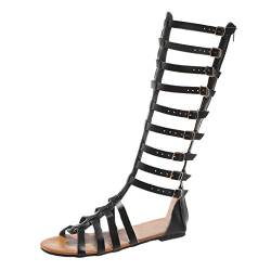 BOTCAM Schuhe Sandalen Damen Gladiator RöMisch Sandalen Sommer Strand Sandals Riemchensandalen Knie Hohe Stiefel Peep Toe SchnüRschuhe Elegant Kniehohe Freizeitsandalen Sommerschuhe von BOTCAM