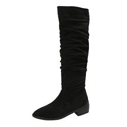 Cowboystiefel Hohe Stiefel Damen Vintage Stiefel Baggy Oversize Stil Winterstiefel rutschfeste Frauen Winterstiefel Langschaftstiefel Bequem Bikerstiefel Winter Warme Damenschuhe von BOTCAM