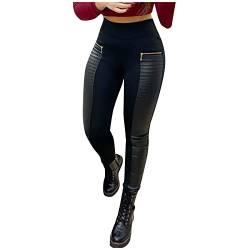 Damen Kunstleder Leggings High Waist Leggings Hose Leder Look Hüfthoch Damen Ladies Faux Leather Wetlook High Waist Lederhose Lederoptik PU Skinny Leggings Blickdicht Lederhose Mit Reissverschluss von BOTCAM