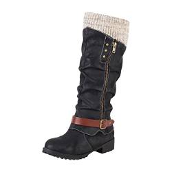 Schwarze Stiefel Damen Damen Stiefeletten Warm Gefüttert Winterschuhe Kunstleder Beinwärmer Plüsch Schlupfstiefel Stiefel Frauen Kurzschaft Outdoor Schuhe rutschfeste Winterschuhe Outdoor von BOTCAM