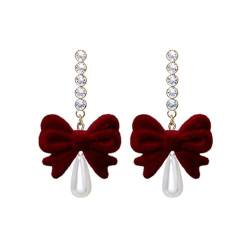 BOWTONG Schleife Ohrringe für Frauen Strass Schleife Ohrringe Trendy Perle Schleife Ohrringe Weihnachten Schleife Ohrringe Pe Xmas für Frauen Ohrringe, Größe von BOWTONG