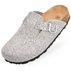 BOnova Hausschuhe Damen 43 Filz Malmö Grey Glitter-Silver 43 - Hauspantoffeln Damen 43 Hauspuschen Damen 43 Hauslatschen Damen 43-35 36 37 38 38 39 40 41 42 43 von BOnova