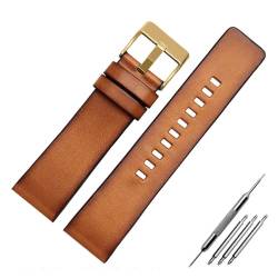 BQAXUREW EDVENA Echtes Lederarmband Kompatibel Mit Diesel DZ7406 DZ7408 DZ4476 DZ4343 Uhrenarmband Braunes Armband 22 Mm 24 26 Mm Retro-Armbanduhrenband(Brown goldr buckle,22mm) von BQAXUREW