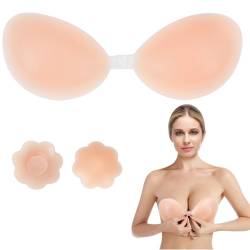 Klebe BH Push Up, Trägerloser BH Rückenfrei, Strapless Bra Invisible Bra Mit 2Pcs Nippelpads Sticky Bra for Brüste Abendkleid, Brautkleid BH Ohne Träger von BQQCOB