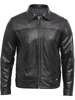 Harrington Herren-Bikerjacke aus 100 % echtem Leder, Schwarz (S-5XL) Gr. Small, Schwarz von BRANDSLOCK