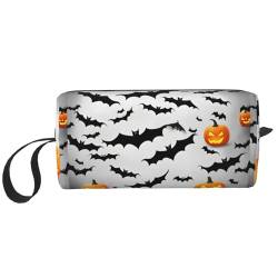 BREAUX Tragbare Kosmetiktasche mit Halloween-Fledermaus-Druck, Reise-Kosmetiktasche, Reise-Organizer, täglicher Organizer, kleiner Kulturbeutel, Reise-Geldbörse, Halloween-Fliegende Fledermäuse, von BREAUX