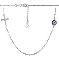 BRELLATO Kreuzkette Evil Eye Damen Halskette Kristall Kreuz-Auge-Anhänger (Kugelkette mit Böses Auge Nazar Schutz-Symbol und Geschenk-Box-Verpackung, 1-tlg., Choker Silber-Kette Kreuz-Charm, Geschenk Kommunion Firmung Geburtstag), Collier Kette, Sterling Silber 925 18K oder Gelbgold, 5-A Zirconia von BRELLATO