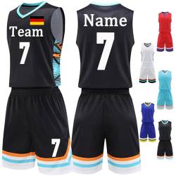 BROKANER Benutzerdefiniert Trikots Kinder Erwachsene Basketball tshirt & Shorts 2 Teiliges Set Name Nummer Team Logo Personifizieren Basketball Trikots von BROKANER