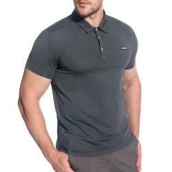 BROKIG Herren Porös Poloshirt Running Shirts Schnelltrocknend Gym T-Shirt Knitterfrei Und Leicht Zu Reinigen Manuell Verstellbarer Halsausschnitt(Dunkelgrau,XL) von BROKIG